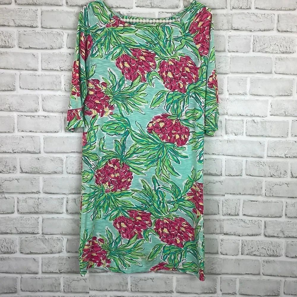 Lilly Pulitzer Sheath Dress Women's XS Cassie Printed Cotton Sandbar Blue Beach